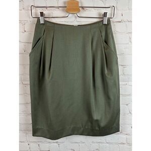 ANNE KLEIN II 100% wool olive green tulip twill straight pencil skirt 4